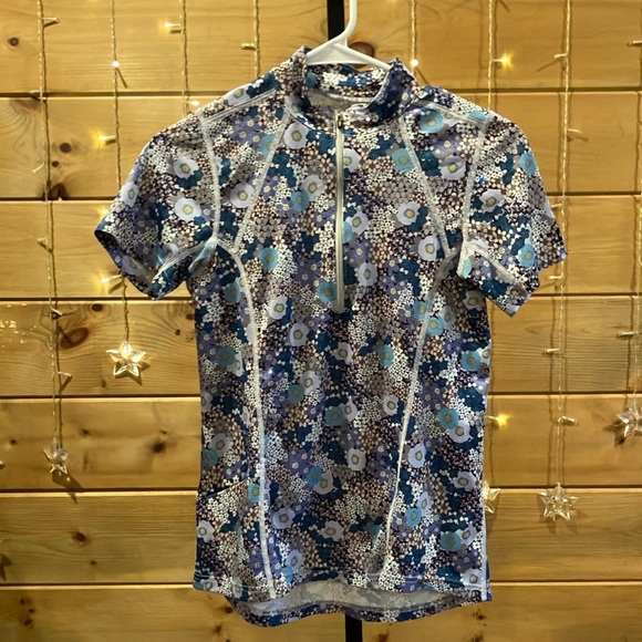 Kerrits Tops - Kerrits Equestrian Blue Purple Floral Short Sleeve 1/4 Zip Size S